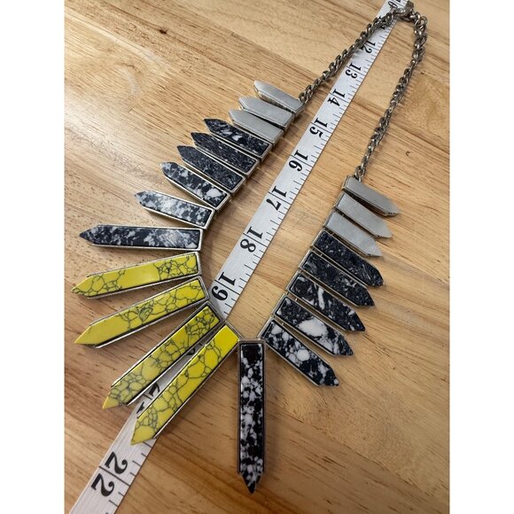 BaubleBar Statement Necklace Yellow & Black Marble Spikes Adjustable Chain Moder - Picture 5 of 13
